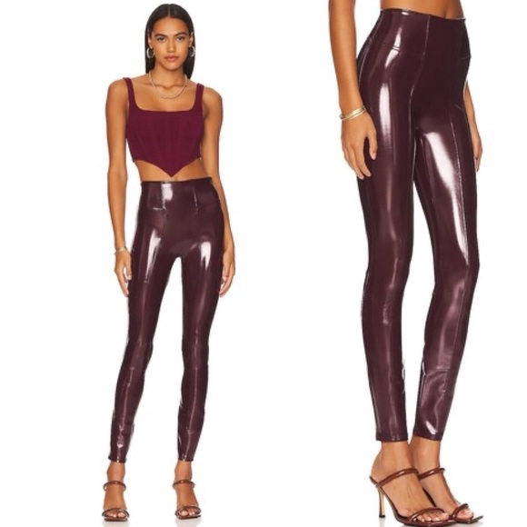 SPANX Faux Patent Leather Leggings in Ruby - Picture 1 of 6